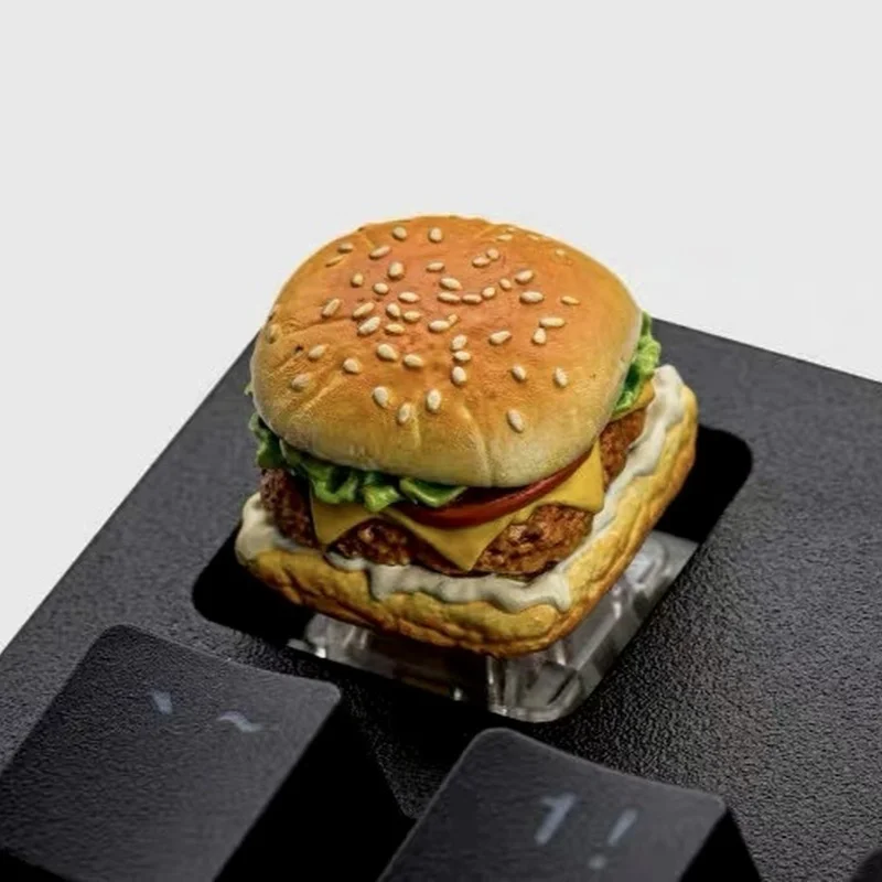 Anpassbare 3D-Burger-Pommes-Frites-Tastenkappen, kreatives mechanisches Tastaturzubehör, American Food-Thema, Computer-Gaming-Tasten Image
