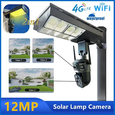V380 Solar Street Lights CCTV Camera Two Lens Wifi Wireless Outdoor Waterproof Built-in Battery 4G Solar Audio Motion Tracking