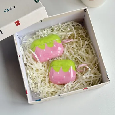 Schöne schöne rosa Erdbeerstift-Textur-Schutzhülle für AirPods 1 2 3 4 Pro Pro 2 Image