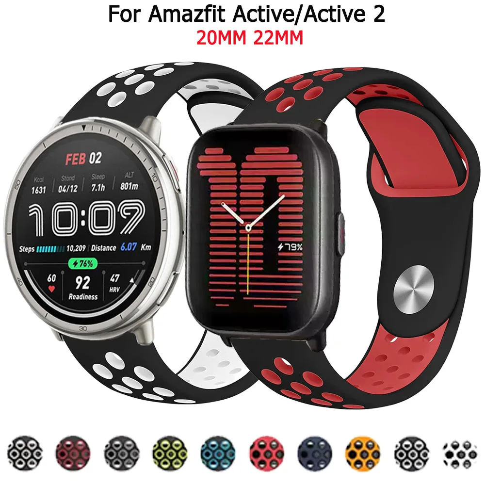 22 mm 20 mm Silikonband für Amazfit Active 2/Bip 3 Pro, Armband für Amazfit Bip 5/Cheetah Pro/Quadrat/Rund, Sport, atmungsaktiv, Correa Image