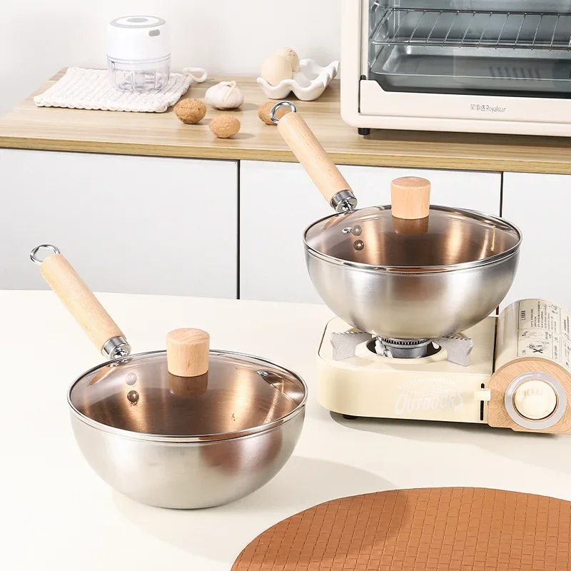 Antihaft-Pfanne aus Edelstahl 430, kleine Brat-Wok-Pfanne, Heimküche, Induktionsherd, Gasherd, spezielle unbeschichtete Pfanne, Suppentopf Image