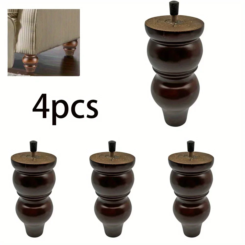 4pcs 15cm European Style Furniture Leg Solid Wood Sofa Legs Replacement Feet Fittings Coffee Table TV Cabinet Wooden Legs Image