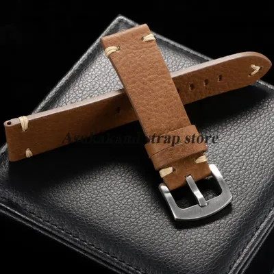 Handgefertigtes Echtleder-Uhrenarmband 18 mm 20 mm 22 mm für Seiko für Omega für Rolex Leder-Business-Uhrenarmband Herren-Armband Image
