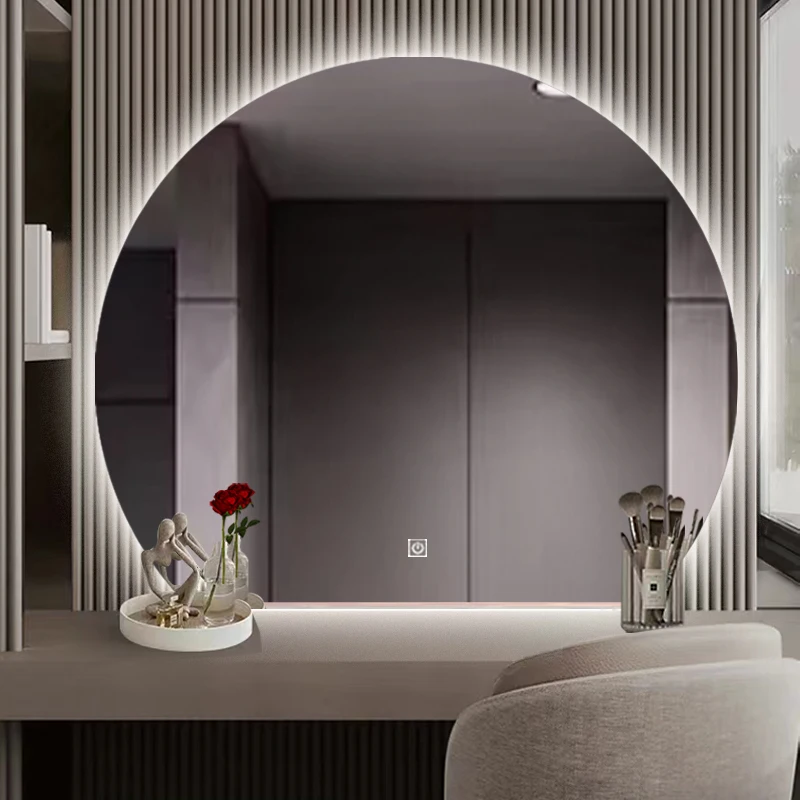 Maßgeschneiderter intelligenter, leuchtender runder Spiegel, Badezimmer-Wandbehang, runder Antibeschlagspiegel, LED-Lampe, Schminkspiegel