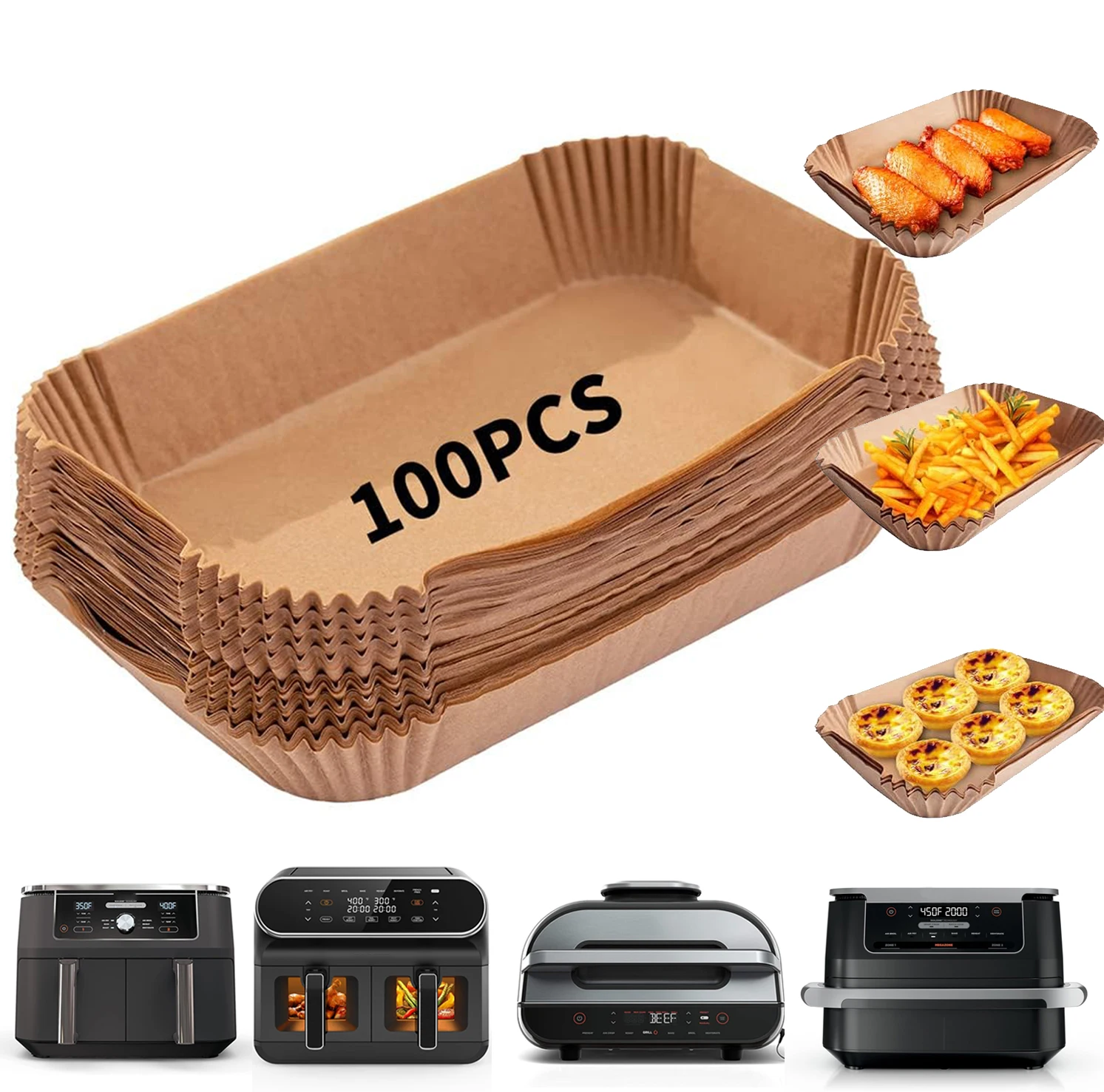 Luftfritteusen-Backpapier für Ninja Foodi Dual DZ201/DZ401/AF300EU/AF400EU/AF500EU/ FG551, COSORI 8,5 l/10 l, Cecotec 9 l/10 l, Teefal Image