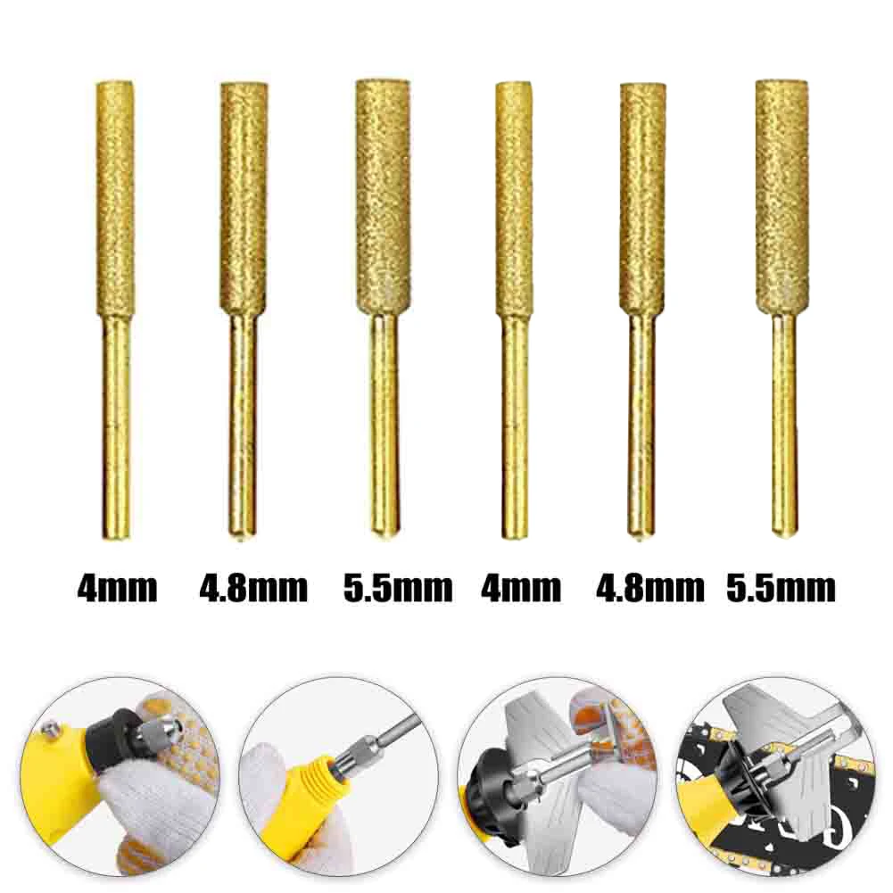 6PCS 4--5,5mm Emery Beschichtete Zylindrische Grat Kettensäge Ener Für Elektrische Sicher Handheld Grinder Beschichtet Spitzer gravur Image