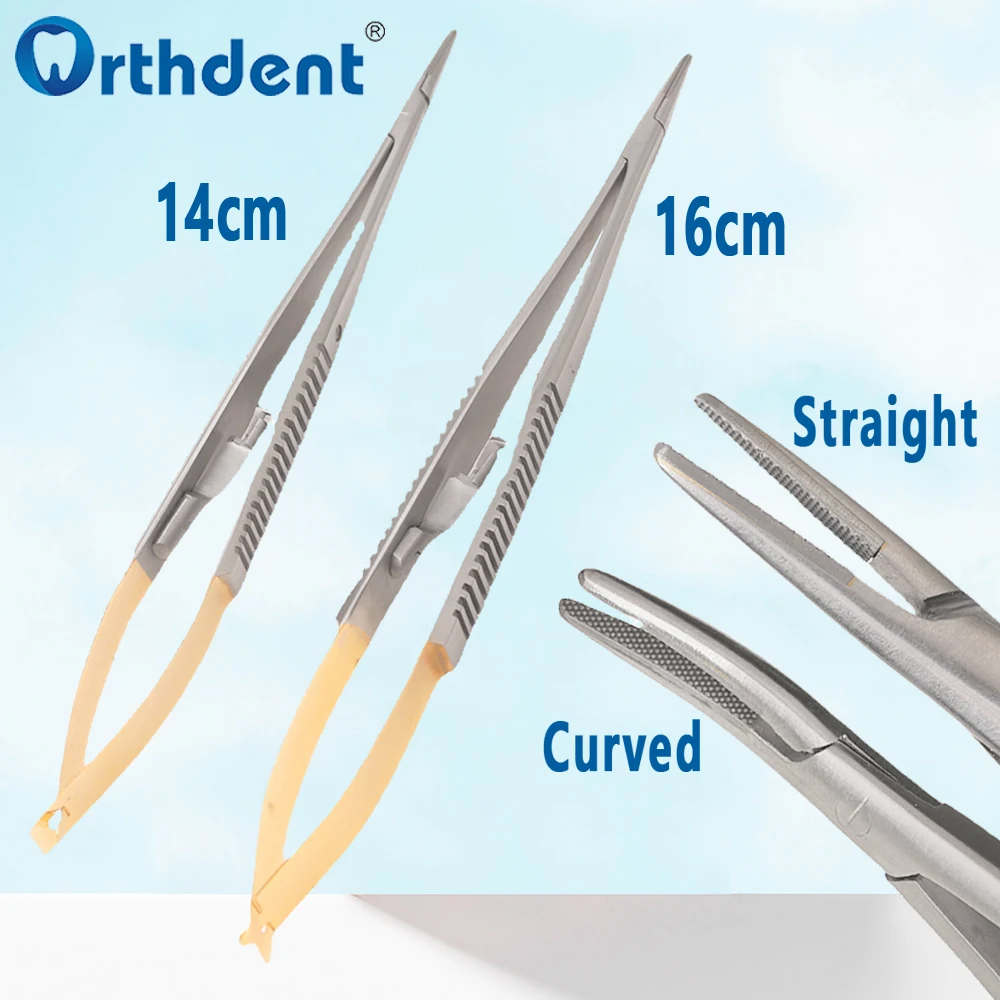 1 Stück Dental Implantat Castroviejo Nadelhalter mit Schloss Kieferorthopädische Gerade Gebogene Kopf Pinzette 14 cm 16 cm Zahnmedizin Werkzeug Image