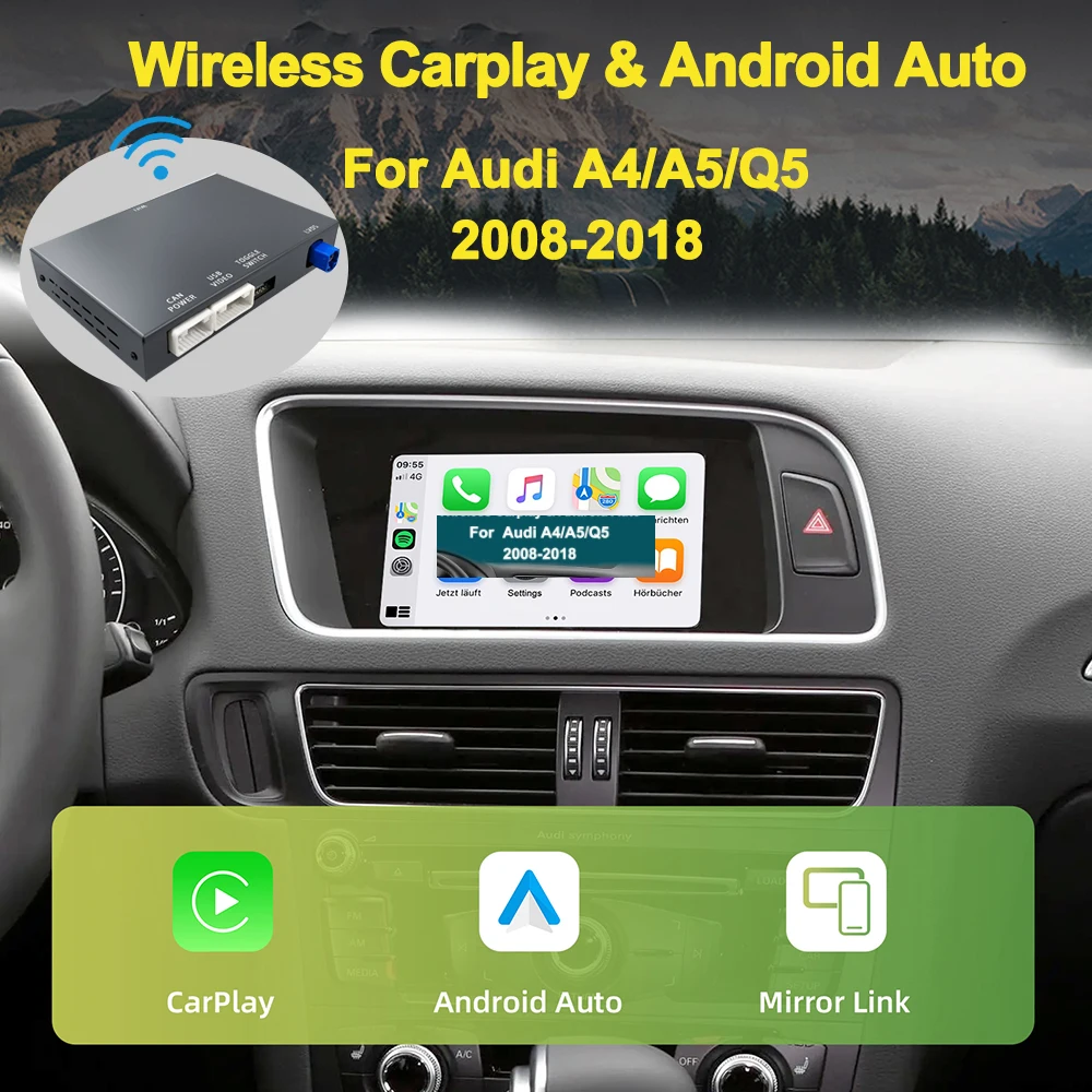 Drahtloses Carplay-Modul für AUDI A4, A5, Q5 2008–2018, 6,5 Zoll/7 Zoll Bildschirm mit MMI 3G-Plattform, kabellose Android-Auto-Unterstützung, hinten kam Image