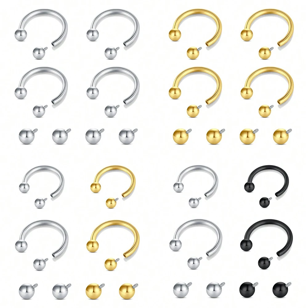 8 Stück Septumring mit Innengewinde, Septumringe, 16 g, Septum-Piercing, Edelstahl, Septum-Schmuck, Septum-Nasenringe, 16 g Image