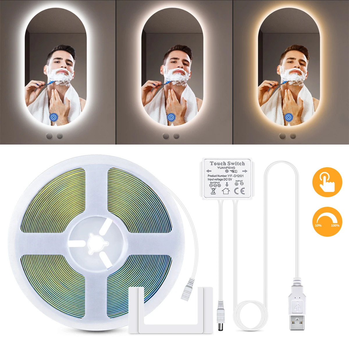 5V/12V LED Make-Up Lampe COB Licht Streifen Dimmbare Durchdringen Spiegel Touch Sensor Schalter für Badezimmer Eitelkeit, USB/EU/US Power Stecker