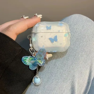 [tpy 4B41] Frühling und Sommer spritzende tinte blau schmetterling geeignet für airpodspro2 schutzhülle Apple 3rd Image