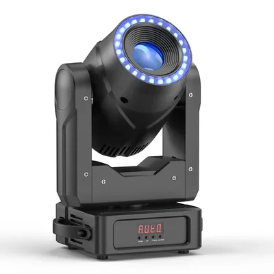 U'King 120W Focusing Moving Head Light DMX Stage Light with Halo Strip 7Gobos 7Colors 3Prisms RGBW LED Spotlight for DJ Disco