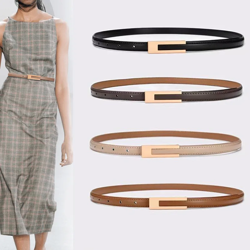Koreanische Modische PU Leder Dünne Taille Strap Gürtel für Frauen Metall Zubehör Grundlegende Casual Poröse Einstellbare Mode Gürtel Image