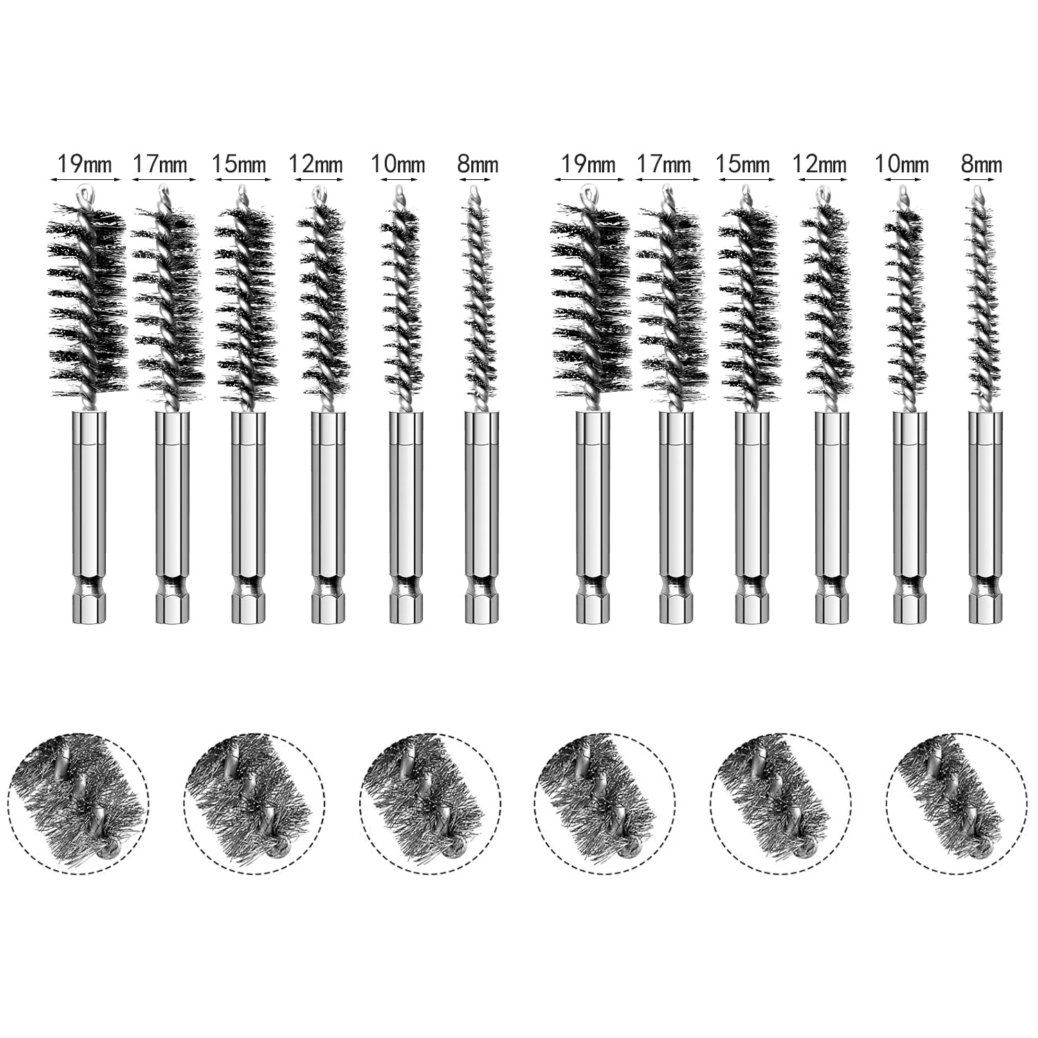 12-teiliges Bohrbürsten-Set für Bohrmaschinen, Drahtreinigungsset, Reinigungsset aus Edelstahl für die Bohrmaschinen-Schlagschrauber Image