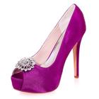 XIUWOUG Women's High-Heeled Kitten Heel Slip-On Mary Jane Satin Sandals | Rhinestone-Embellished Open-Toe Dress Shoes for Weddings,Purple,5.5