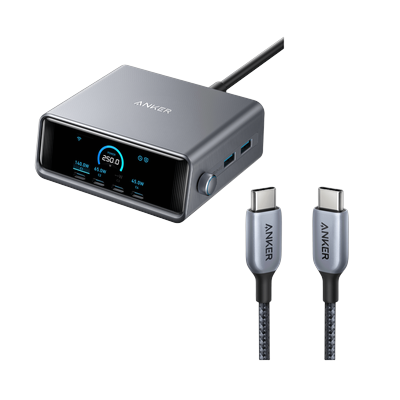 Anker Prime Charger (250W, 6 Ports, GaNPrime) and Anker Prime USB-C to USB-C Cable (240W, Upcycled-Braided) Summer Sale