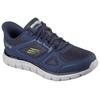 Slip-On Sneaker SKECHERS "TRACK", Herren, Gr. 41, bunt (navy, limette), Leder, Textil, casual, Schuhe, Freizeitschuh, Schnürschuh mit Memory Foam