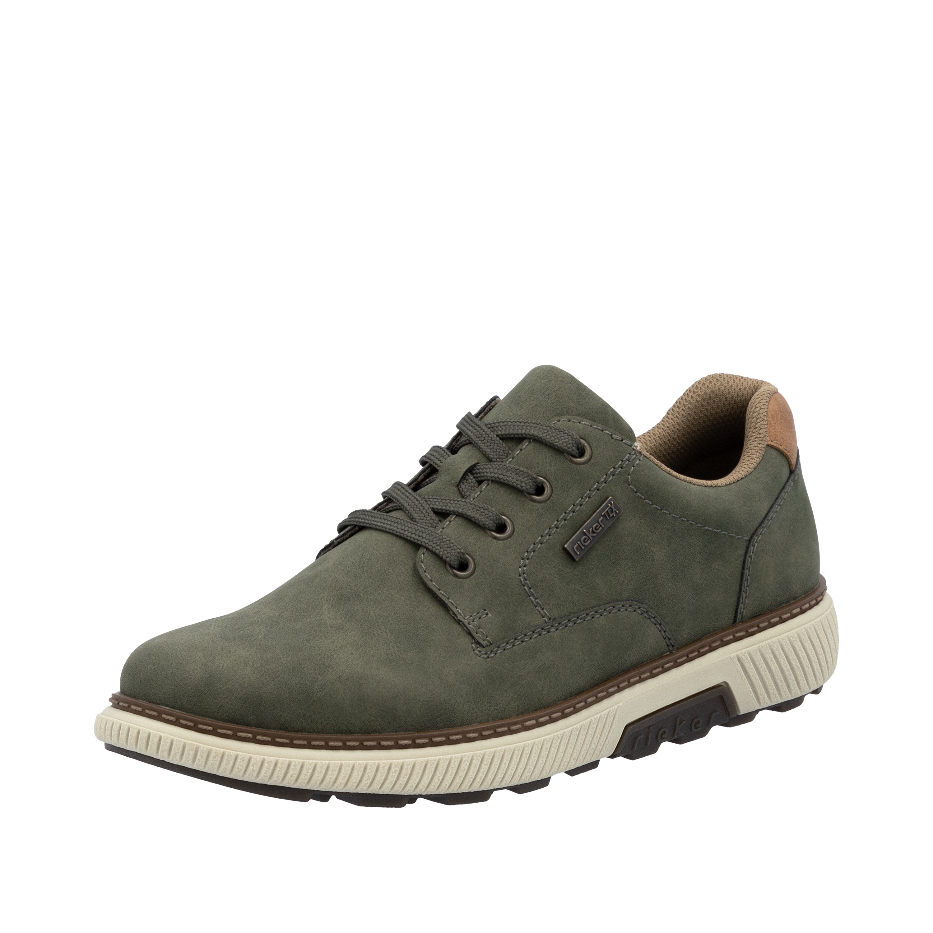 Sneaker RIEKER, Herren, Gr. 41, braun (moosgrün, braun), Lederimitat, unifarben, Schuhe, Halbschuh, Schnürschuh, Casual Sneaker mit weichem Schaftrand, TEX