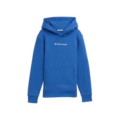 Hoodie TOM TAILOR, Jungen, Gr. 140, blau (soft sapphire blau), Sweatware, Obermaterial: 100% Baumwolle, modisch, regular fit normal, Rundhals, Kurzarm Bündchen, Sweatshirts, mit Logo-Print Image