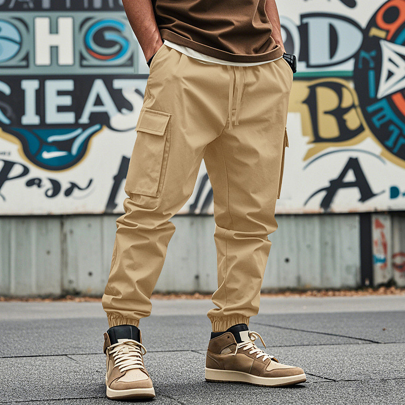 Men's Cargo Pants Cargo Joggers Trousers Casual Pants Pocket Elastic Waist Drawstring Plain Comfort Full Length Outdoor Work Daily Fashion Streetwear Black White Inelastic