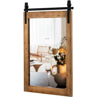 Goplus - Wandspiegel mit Halterung, Spiegel mit Holzrahmen, dekorativer Spiegel Badspiegel für Image