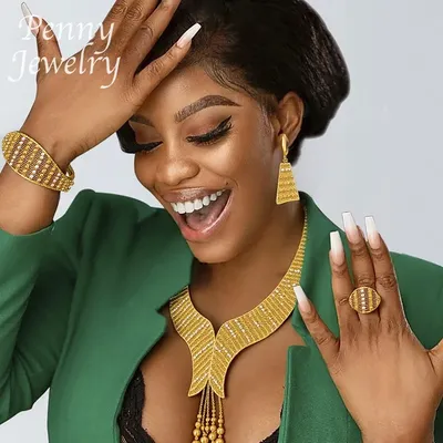 Bohemian Exaggerated Big Choker Gold Plated Jewelry Set Bohe Necklace Drop Earrings Bracelet Ring Bridal Wedding Party Gifts