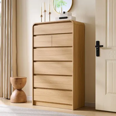 Modern 7 Drawers Dresser for Bedroom, 55" Tall Dressers & Chest of Drawers w/Curved Profile Design, Wood Mid Century Vertical