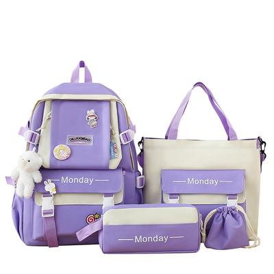 Girls 5-in-1 Green Backpack Set with Cute Accessories – Lightweight School Bag with Tote, Pencil Case and Drawstring Pouch for Teen Students and Daily Use