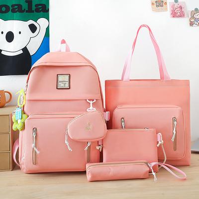 Girls 5-in-1 Solid Color Backpack Set – Stylish Blue School Bag with Tote, Crossbody, Pencil Case and Clutch for Teen Students and Campus Use