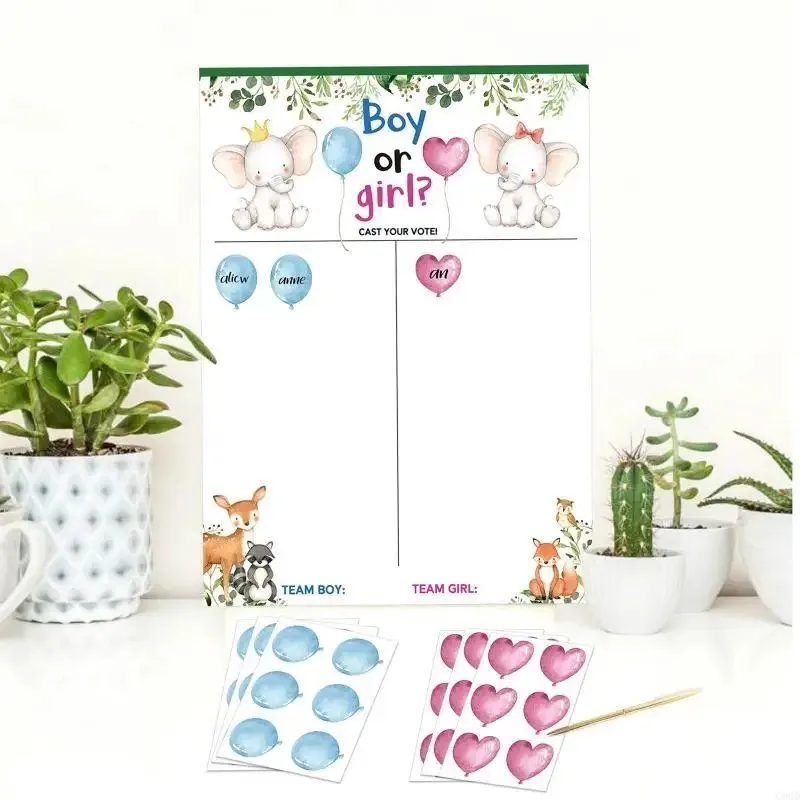 Baby Shower Party Gender Secret Game Poster Set Ballon Herz Aufkleber Image