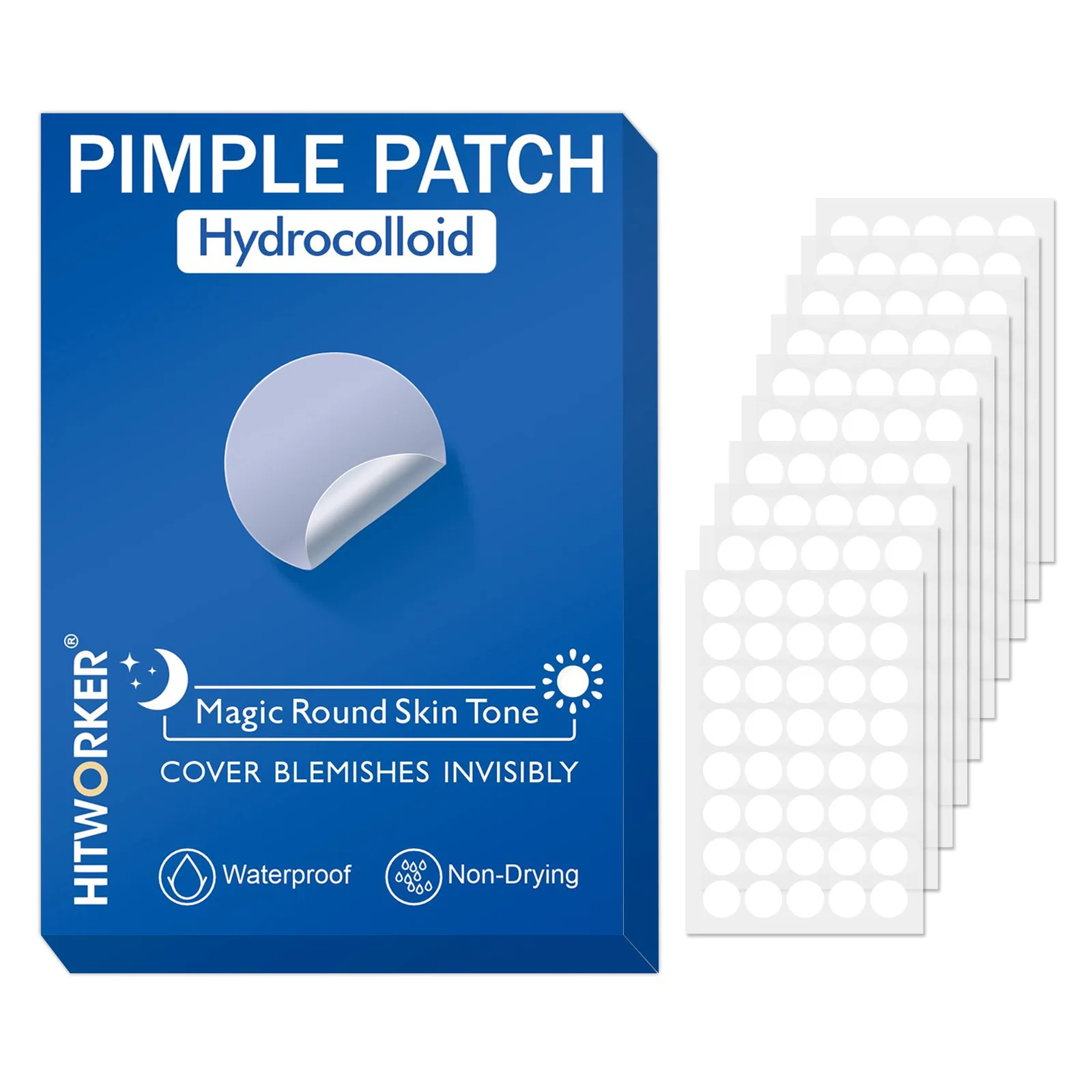 HITWORKER | 400/800 Tabletten/Karton mit Akne-Pflastern – runde Akne-Pflaster mit wässrigem Gel | wirksame Absorption von Akne-Sekretions Image