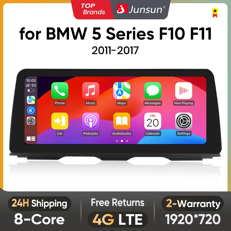 Junsun carplay für apple autoradio für bmw 5 series f10 f11 2011-2015 drahtloses android auto 4g wifi ips bildschirm gps multimedia Image