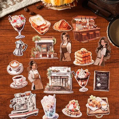 20 Stück süße Briefpapier-Aufkleber, Scrapbooking, Tagebuch, Kawaii, Kaffee-Aufkleber-Set, Diy, Vintage, dekorative Aufkleber, Schulbedarf Image