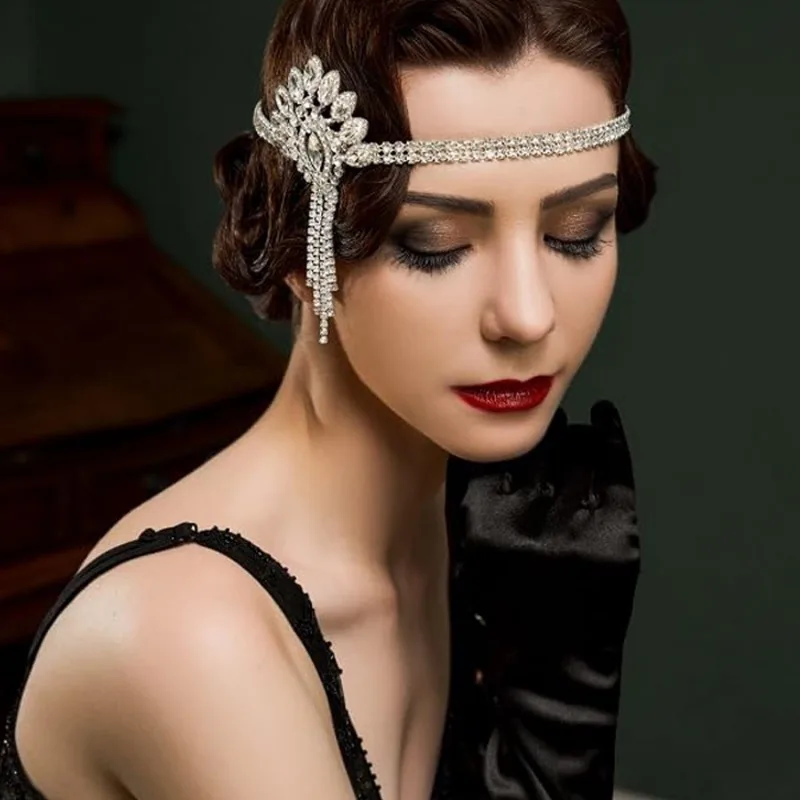 Kopfschmuck Flapper Stirnband Retro Vintage Strass Legierung für die große Gatsby Cosplay Karneval Frauen Modeschmuck Image