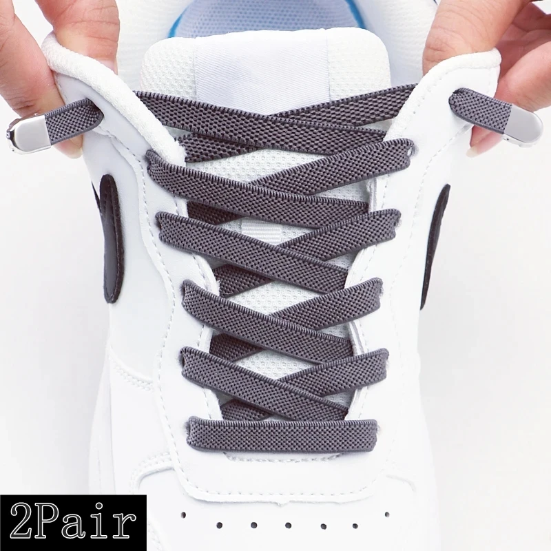 2 paar Neue Elastische Schnürsenkel Turnschuhe Keine Krawatte Schnürsenkel 8MM Breite Flache Schnürsenkel Ohne Krawatten Kinder Erwachsene schnürsenkel Schuh Zubehör Image