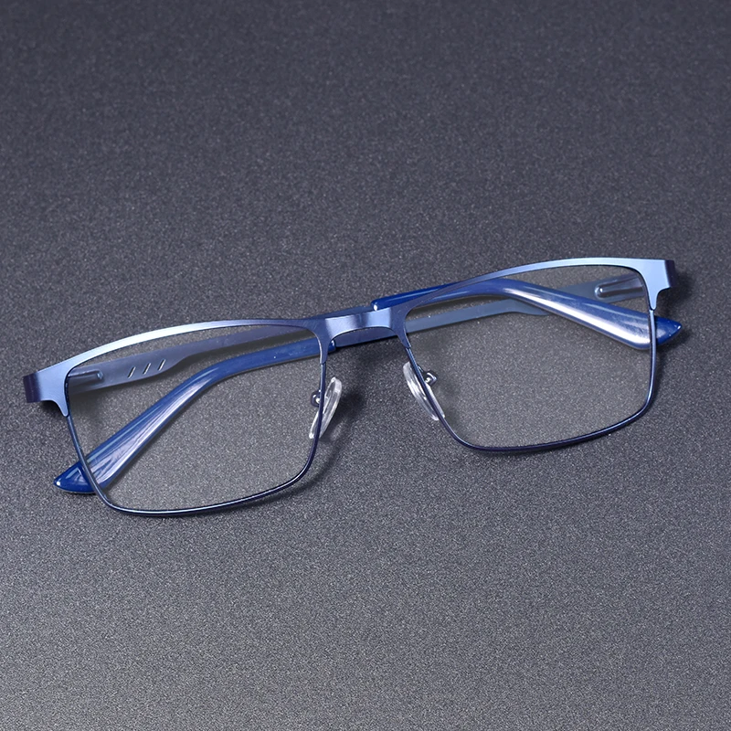 Mode Metall Vollformat Blau Licht Blockieren Lesebrille Mit Dioptrien Quadratischen Großen Rahmen Business Männer + 100 + 200 + 300 Image