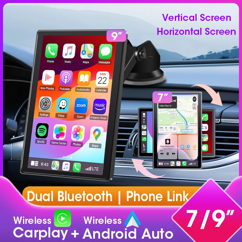  Universal 7"/9" Carplay für Autobildschirm, CarPlay Android Auto Vertikaler Bildschirm Autoradio Multimedia Videoplayer, FM AUX Autoradio Image