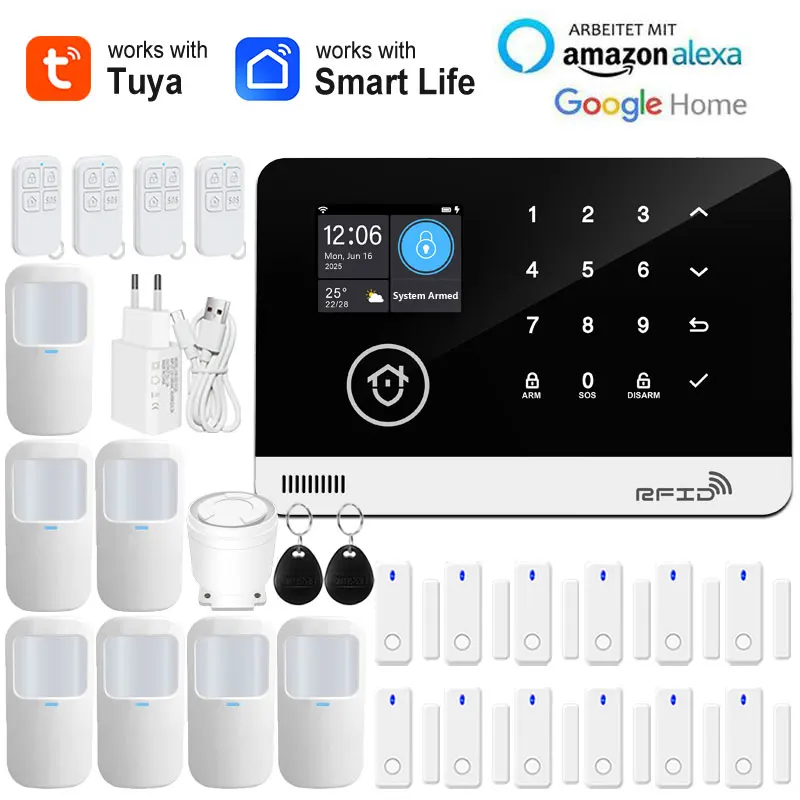 Tuya Smart WiFi GSM Home Security Alarm System – Touch-Tastatur, RFID-APP-Steuerung, kabelloser Diebstahlschutz mit Lautstärke einstellbar Image