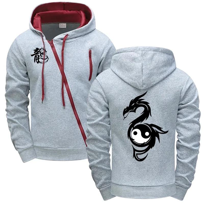 Chinese Dragon Printed Hoodies for Men Male All Season Daily Casual Sports Hooded Coats Outdoor Riding Jacket 2025 Men's Clothes