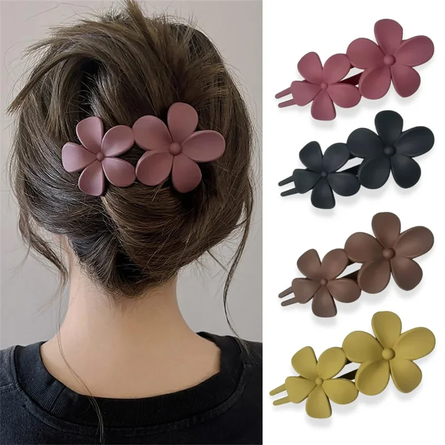 Blumen-Haarspangen, matte französische Haarspange, schwarze Blumen-Haarnadeln, Haarklammern, rutschfeste Haarklammern, zum Greifen von eleganten Haaren Image