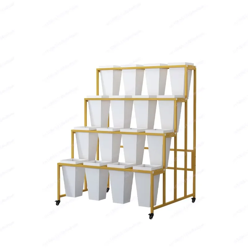 Florist, Blumen-Blumeneimerhalter aus Kunststoff, für den Innenbereich, beweglich mit Rollen, leichter Luxus-Präsentationsständer aus Schmiedeeisen Image