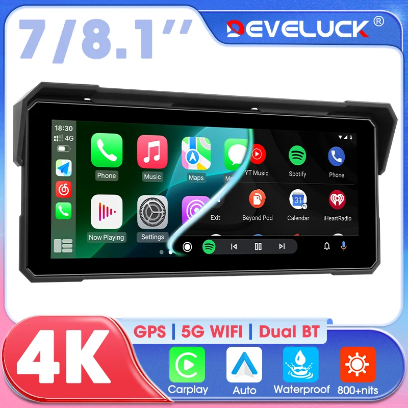 7/8,1 Zoll Motorräder Navigation CarPlay Android Auto GPS für Moto Bildschirm IPX7 Wasserdicht Dual Bluetooth Motorrad Zubehör Image
