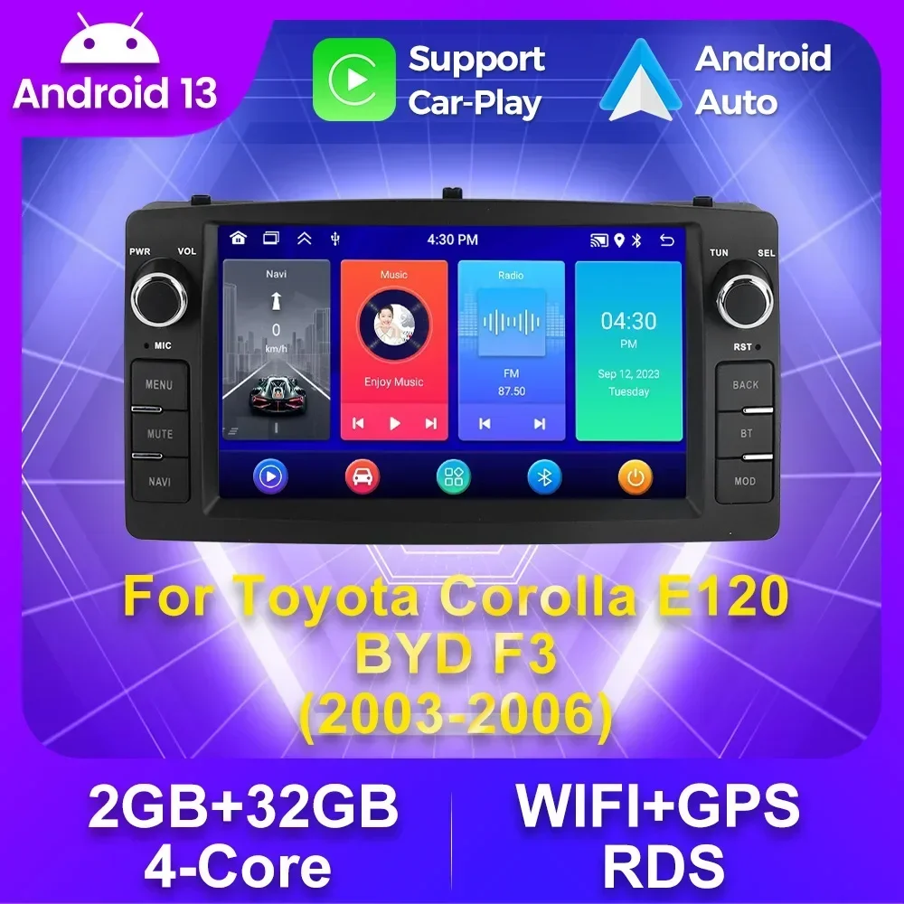 2 din Autoradio Stereo empfänger für Toyota Corolla E120 Byd F3 Carplay Android 13 Navigation Auto Audio Player GPS WLAN RDS 2din Image