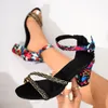 2025 mode Frauen Schwarz Blume High Heels Sandalen Weibliche Pumpen Peep Toe Ankle Strap Plattform Schuhe Große Größe 44