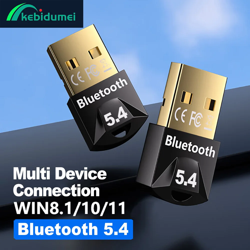 Kebidumei Bluetooth-Adapter, USB BT 5.4, Dongle-Adapter für PC, Lautsprecher, Maus, Tastatur, Musik, Audio-Receiver, Sender, Treiber kostenlos Image