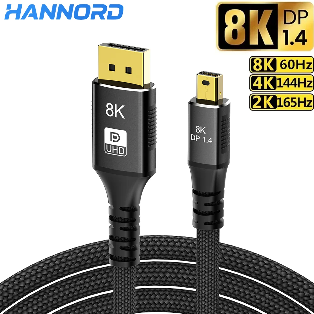 Hannord Mini DP-zu-DP-Kabel DP1.4 8K@60Hz 4K@144Hz DisplayPort 1.4 Adapterkabel für Laptop MacBook Projektor Monitor 1m 2m 3m Image