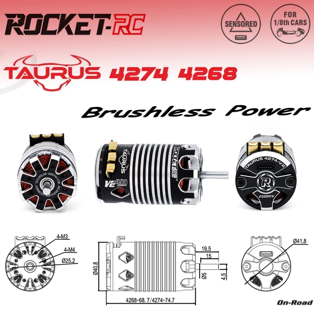 ROCKET-RC V2 Bürstenloser Motor 4268 4274 Hi-Torque für 1/8 1/7 RC Rennwagen LKW Buggy Monster On-Road Traxxas Wltoys HSP Teile