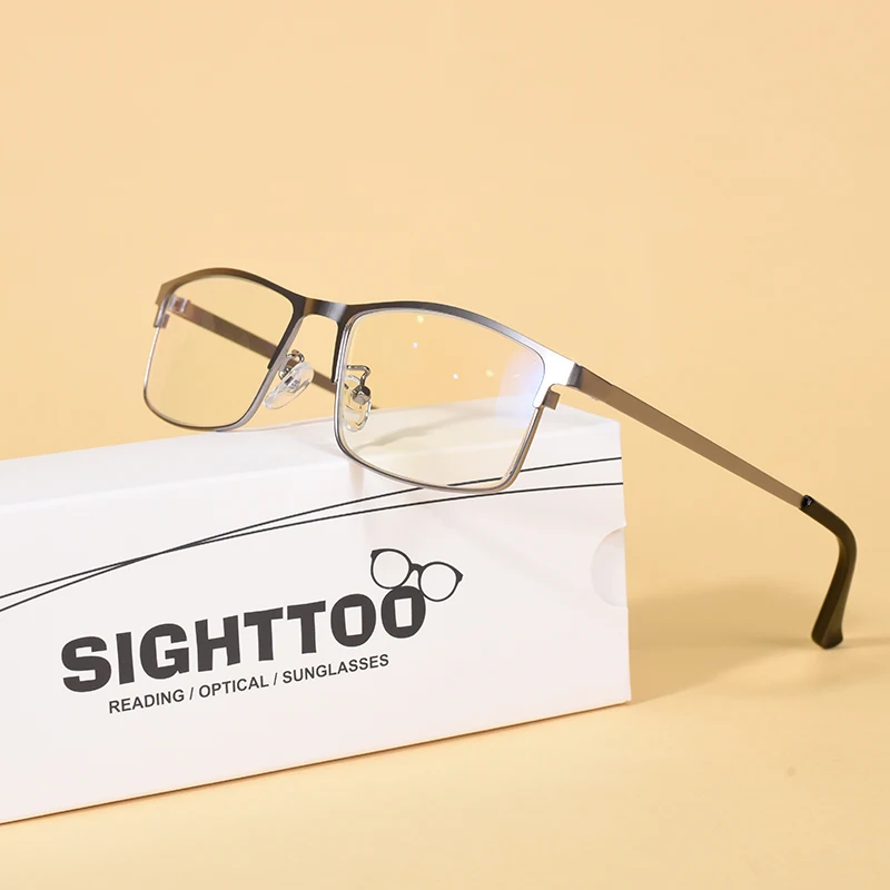 Anti Blau Licht Lesebrille Männer Retro Metall Vollformat Quadratische Presbyopie Brille für Business + 100 + 150 + 200 + 250 + 300 + 350 + 400 Image