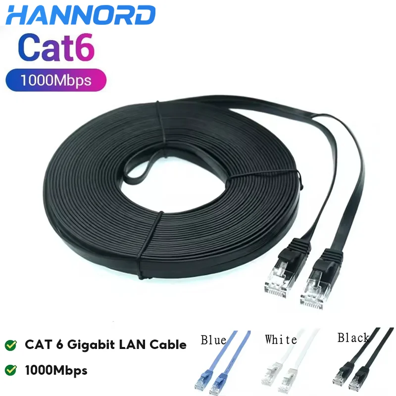 Hannord CAT6 Ethernet-Flachkabel, Gigabit-Hochgeschwindigkeit, 1000 Mbit/s, RJ45, UTP, geschirmtes Netzwerk-LAN-Kabel für Router, Laptop, Modemkabel Image