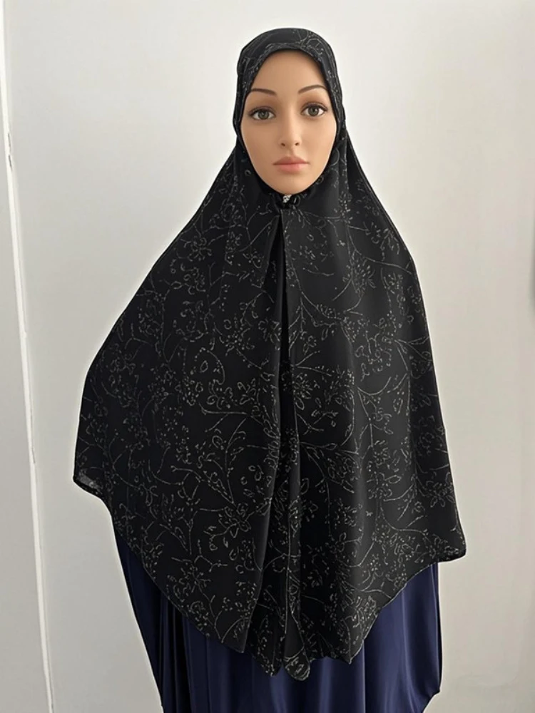 Einteiliger, großer muslimischer Amira-Hijab mit glitzerndem Cover-Top, islamischer Schal, Mütze, Mütze Image